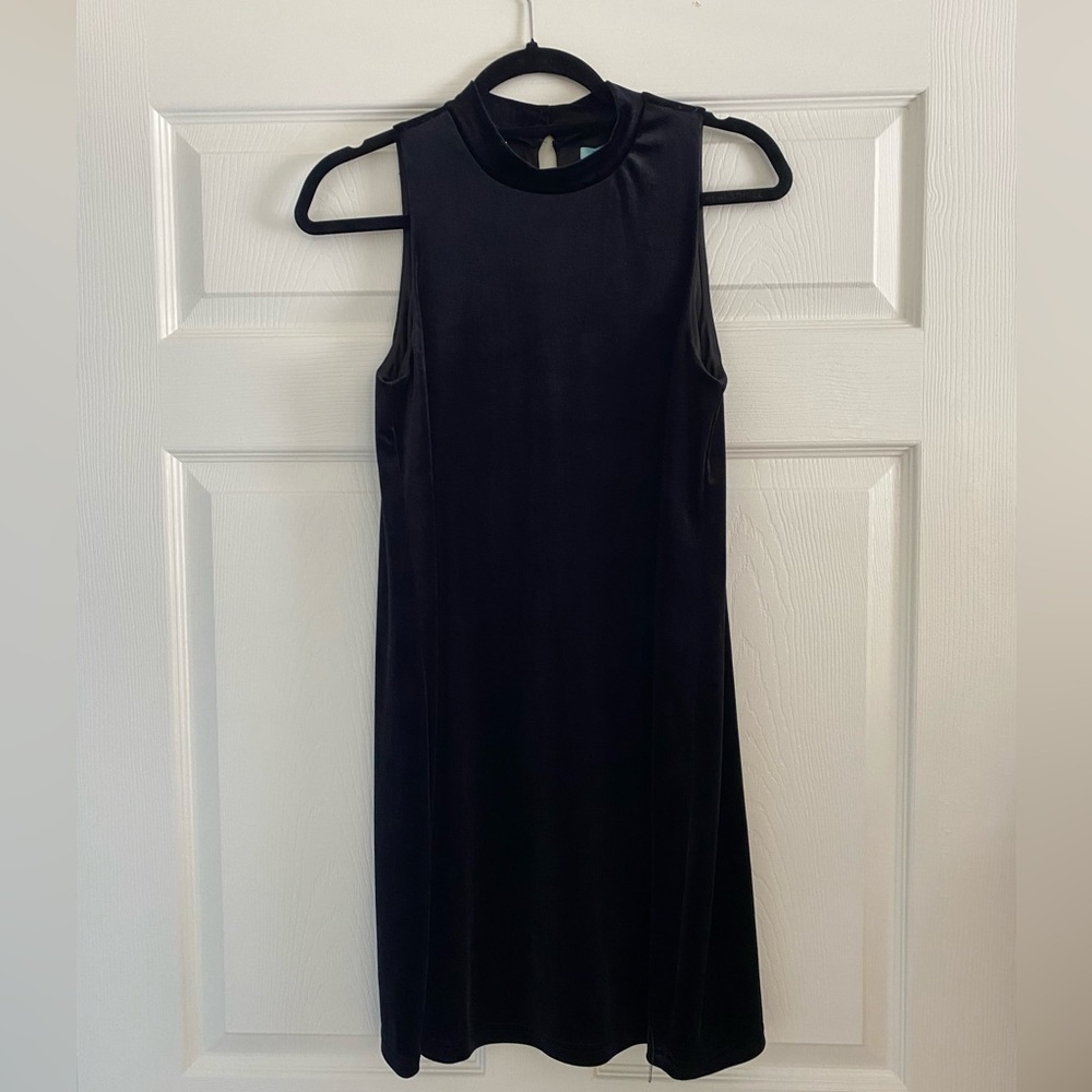 She + Sky High Neck Velour Black Dress